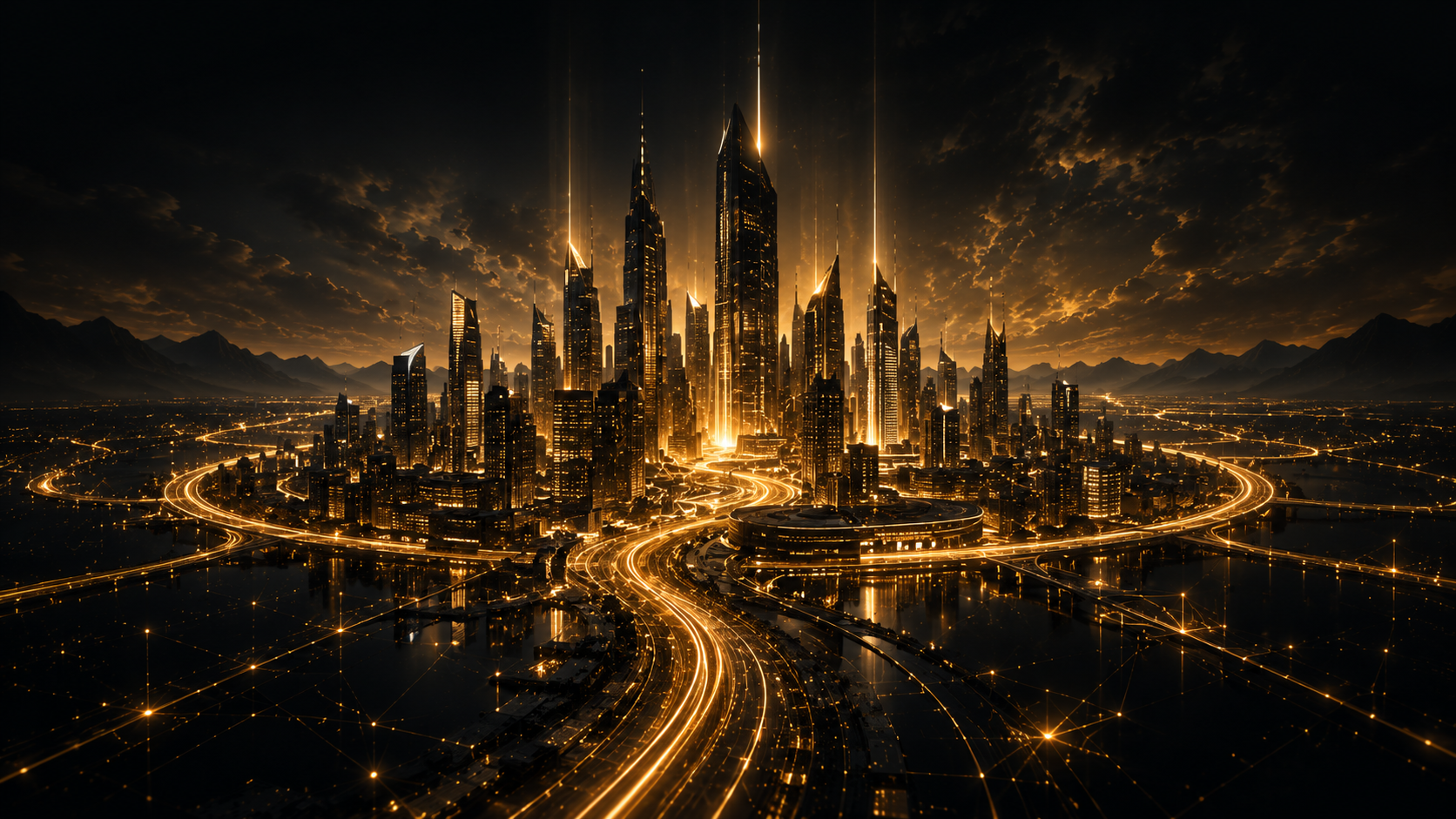 Glowing city at night — representing the executable enterprise